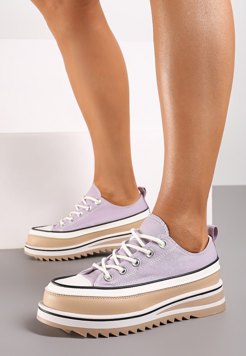 Fioletowe Trampki na Masywnej Platformie z Cholewką przed Kostkę Ableeva