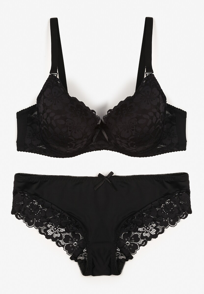 Jasnofioletowy Koronkowy Komplet Biustonosz i Majtki Figi w Klasycznym Stylu Ezirene