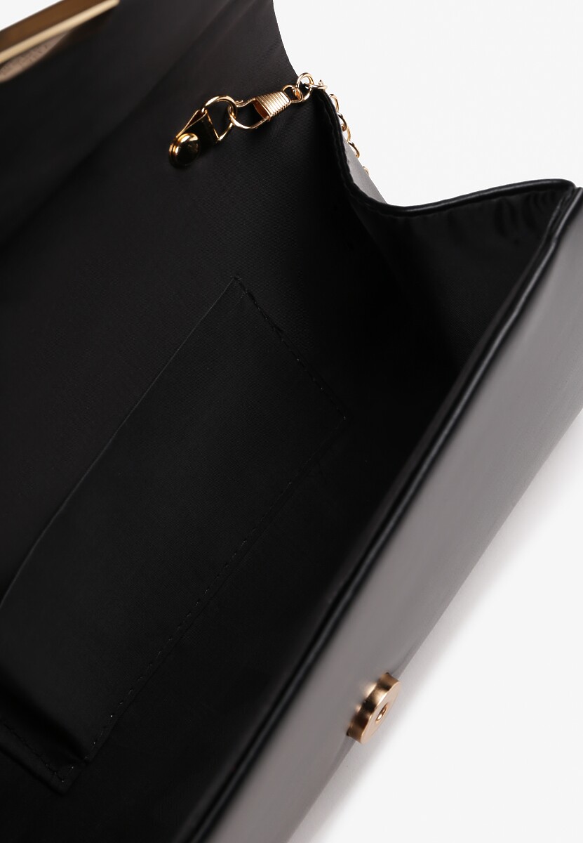 Czarna Torebka Kopertówka z Dodatkowym Łańcuszkiem Zdobiona Aplikacją Fleanna