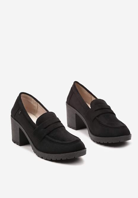 Czarne Półbuty Mokasyny z Ekozamszu na Słupku i Platformie Andarco