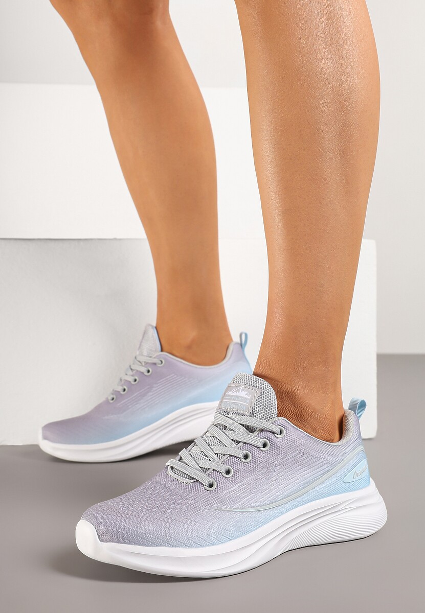 Szaro-Niebieskie Buty Sportowe Sneakersy Siateczkowe na Podeszwie z Pianki Rellica