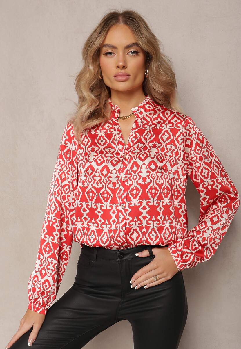 Czerwona Koszula na Guziki w Fantazyjny Print Gavino