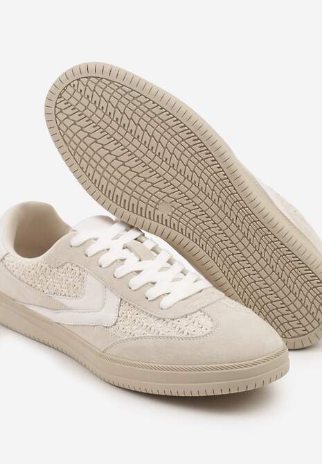 Jasnobeżowe Sneakersy ze Skóry Naturalnej w Stylu Kultowych Tenisówek Faloretia
