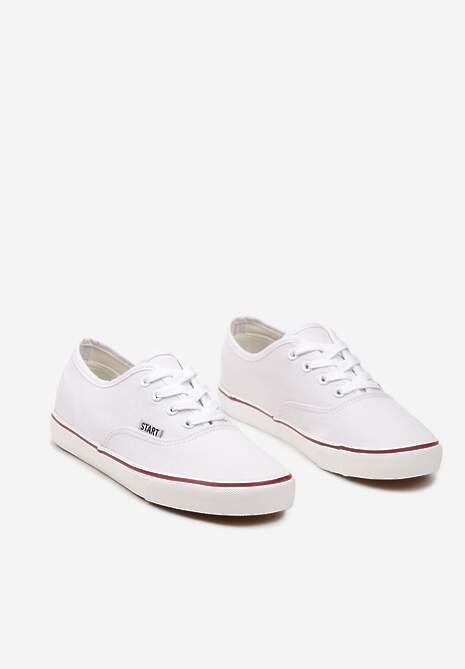 Białe Casualowe Sznurowane Tenisówki na Płaskiej Podeszwie Moanisa