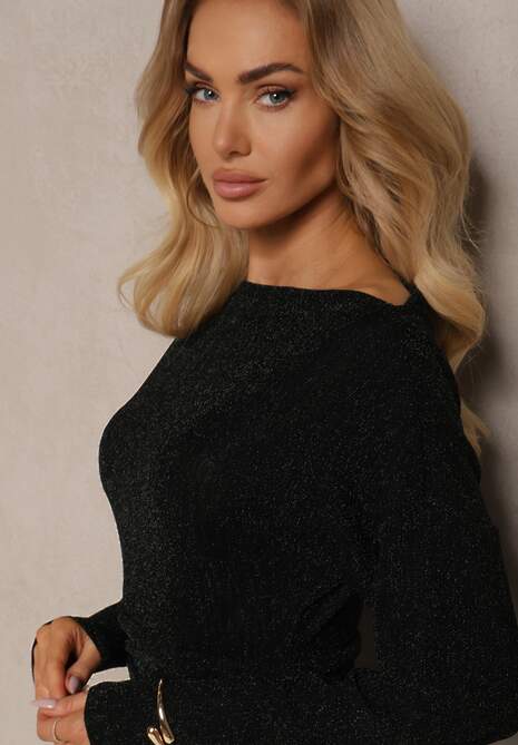 Zielona Sukienka Taliowana z Wiskozą i Dekoltem w Kształcie Łódki Nialeth