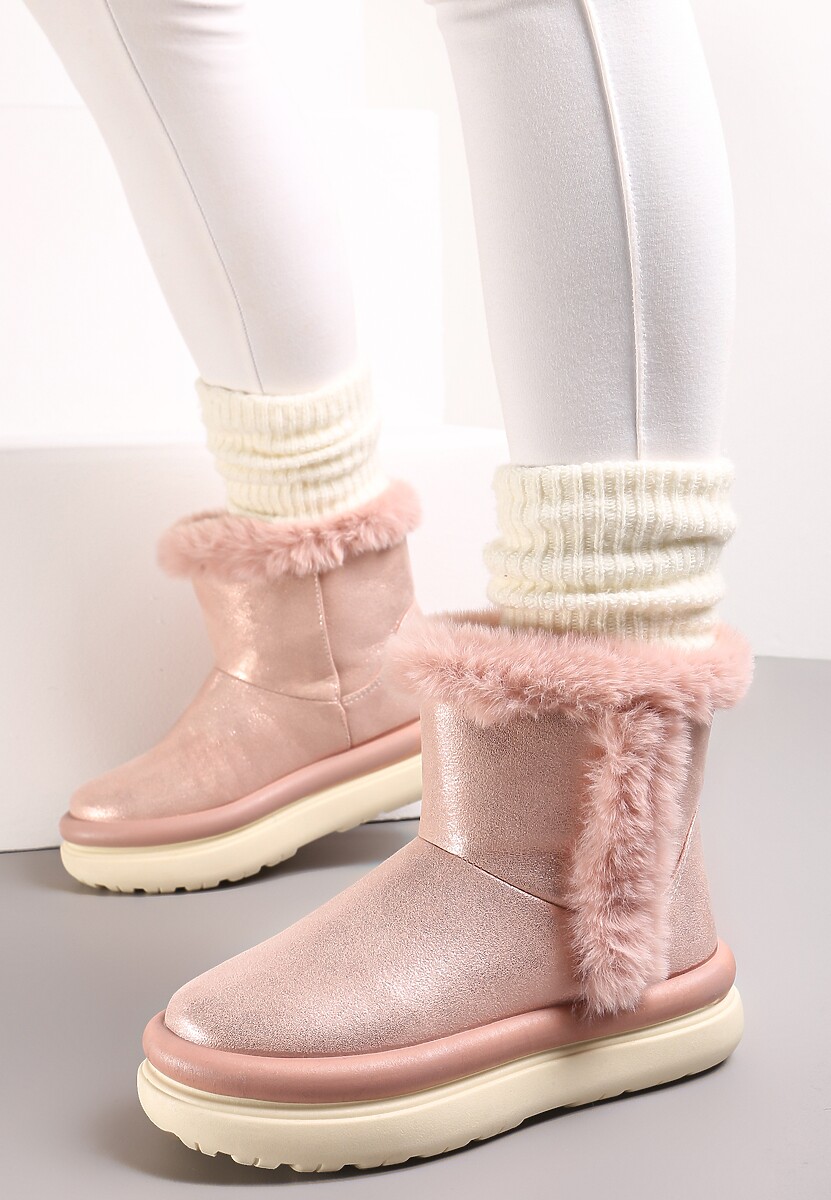 Różowe Śniegowce za Kostkę z Futerkiem na Platformie Daxolina