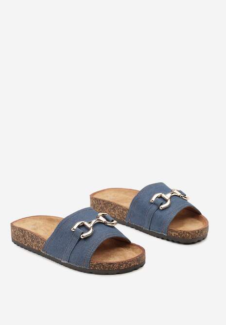 Granatowe Korkowe Klapki z Metolową Aplikacją w stylu Mokasynów Xuria