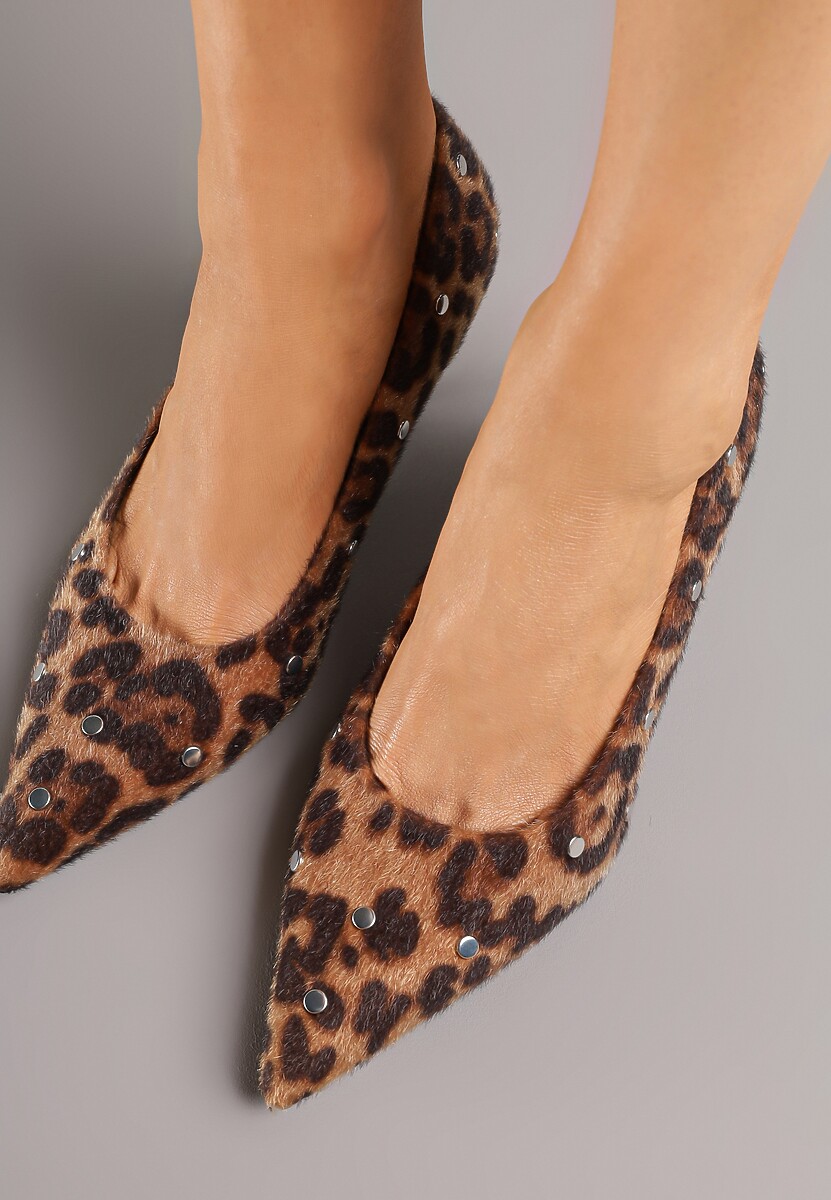 Panterkowe Czółenka Vices na Szpilce z Wkładką ze Skóry Naturalnej z Klamrą i Ćwiekami Riloria