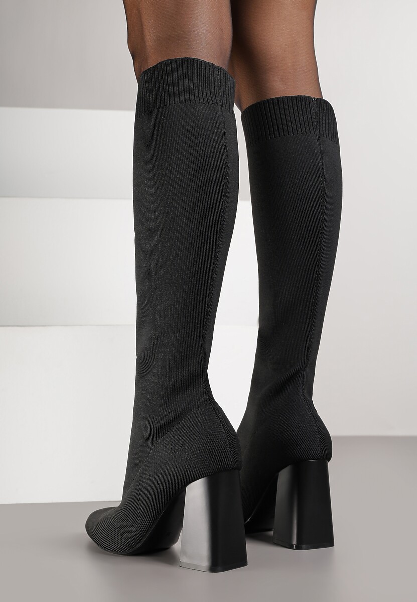 Czarne Skarpetkowe Kozaki VICES do Kolana na Słupku Rafenna