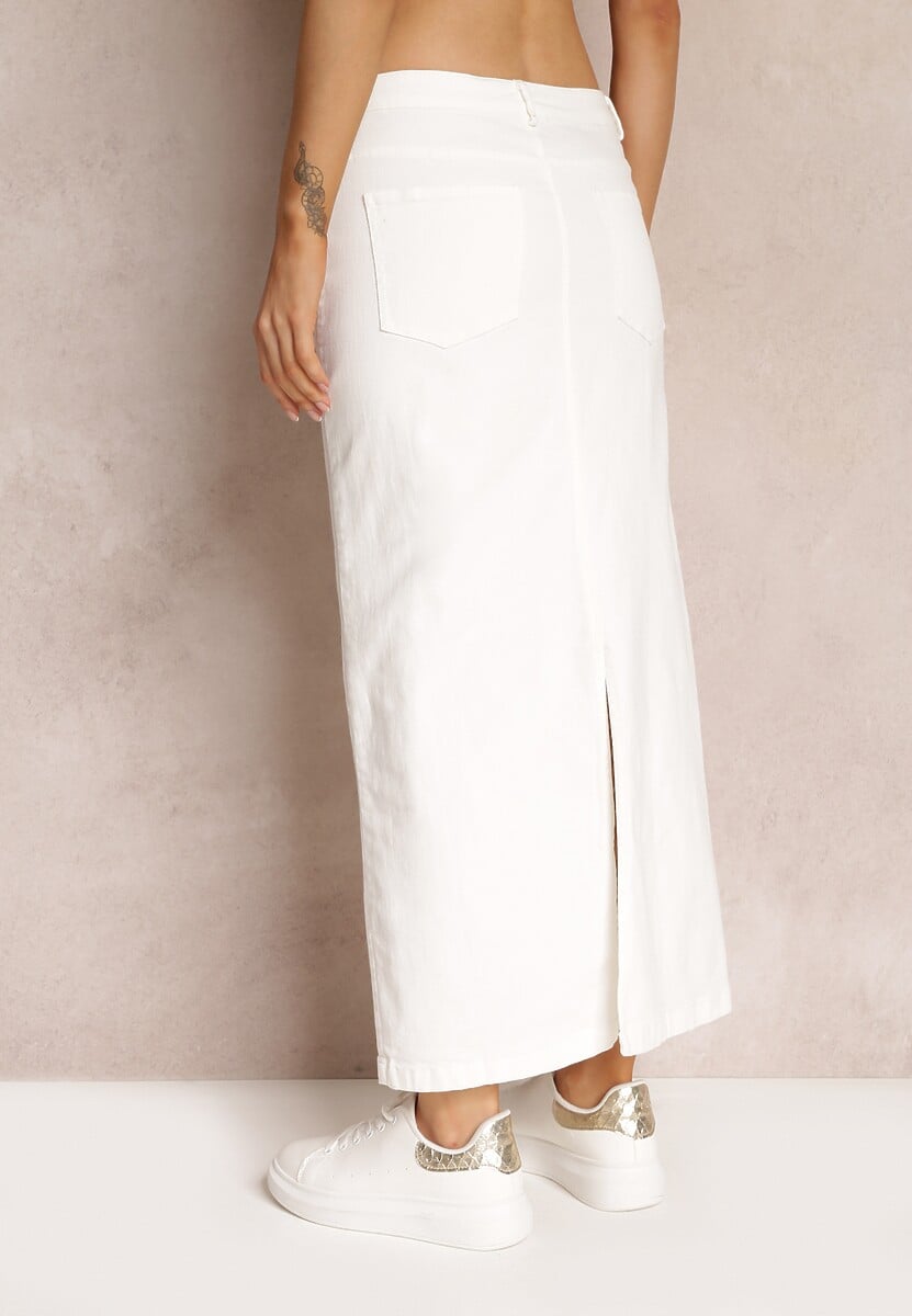 Biała Ołówkowa Spódnica Jeansowa Maxi Ezrama