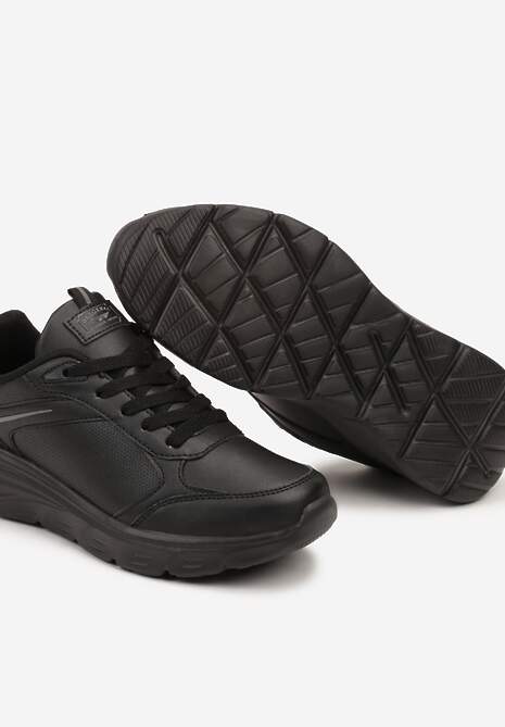 Czarne Casualowe Buty Sportowe Sneakersy na Płaskiej Tłoczonej Podeszwie Velanitta