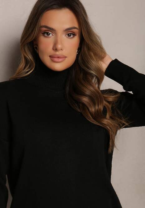 Czarny Klasyczny Golf o Asymetrycznym Kroju Abezza