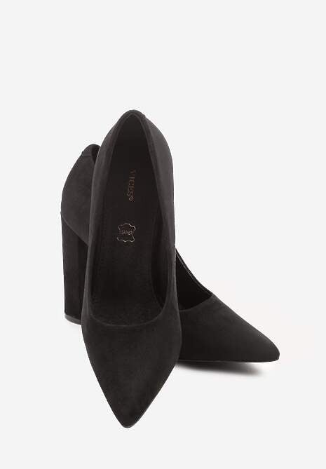 Czarne Czółenka Vices na Słupkowym Obcasie ze Skórzaną Wkładką Divira