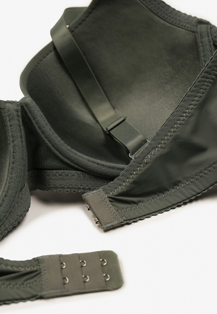 Zielony Casualowy Gładki Biustonosz z Ozdobną Kokardką i Regulowanymi Ramiączkami Kenssin