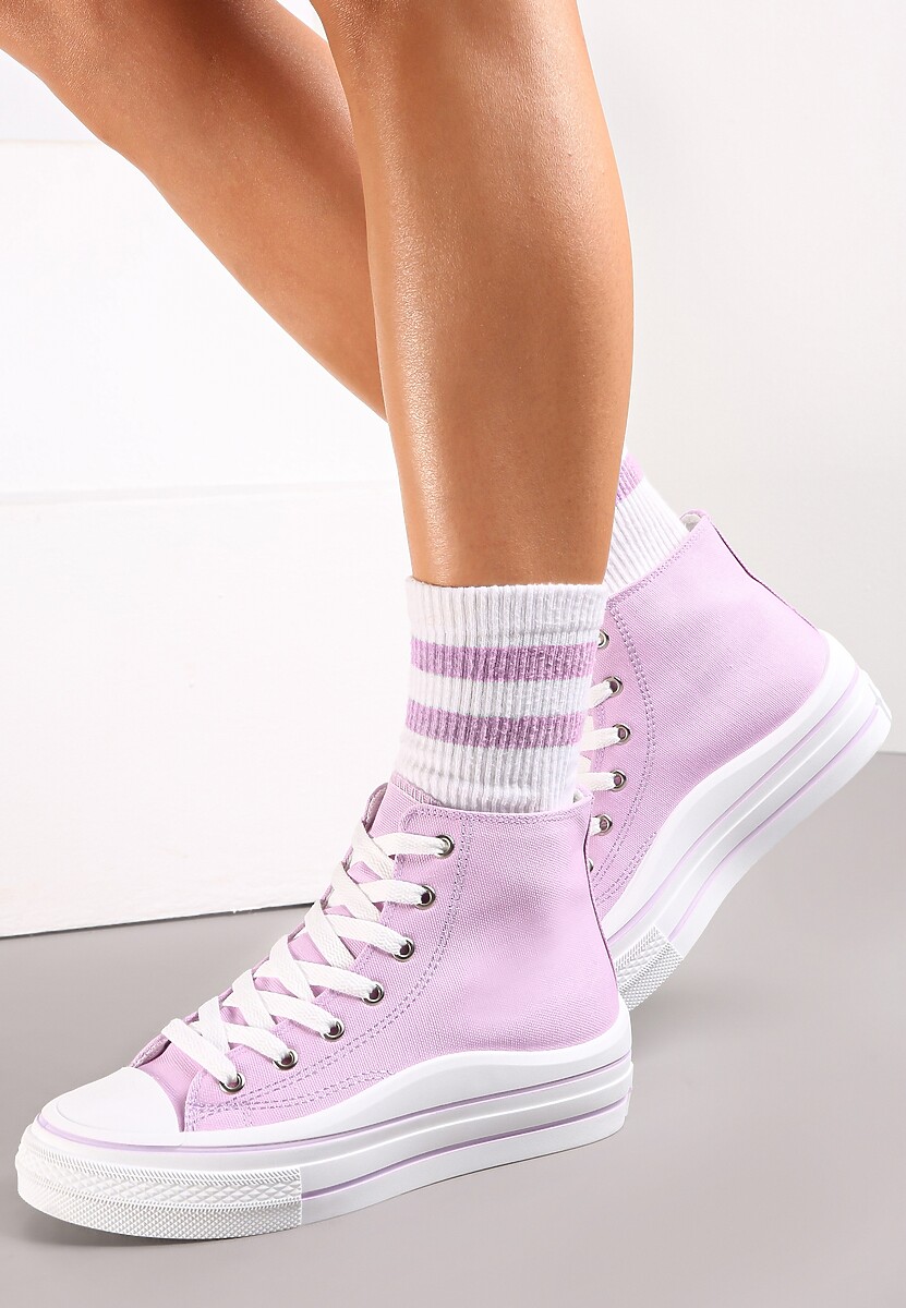 Fioletowe Trampki z Wysoką Cholewką na Platformie Layun