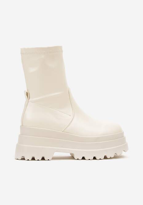 Beżowe Botki na Podwójnej Platformie z Przylegającą Cholewką Belariel