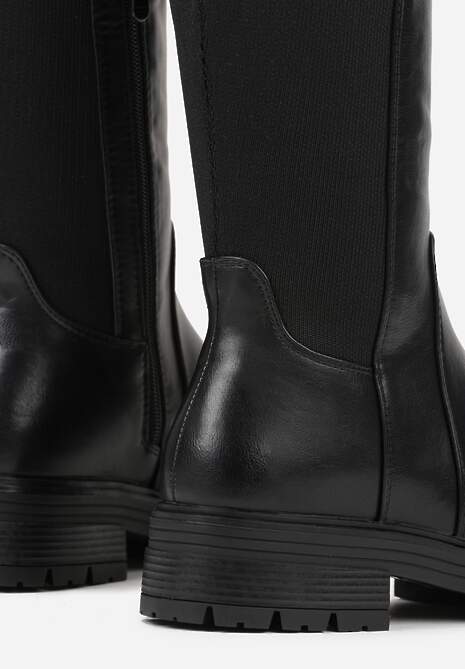 Czarne Kozaki przed Kolano z Elastyczną Wstawką w Cholewce Atisa