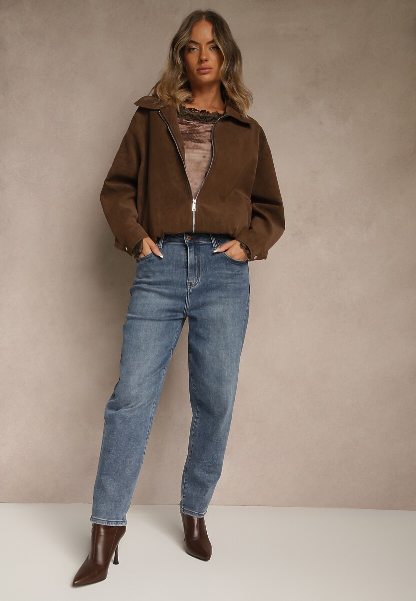 Niebieskie Casualowe Jeansy Mom Fit High Waist Nellanea