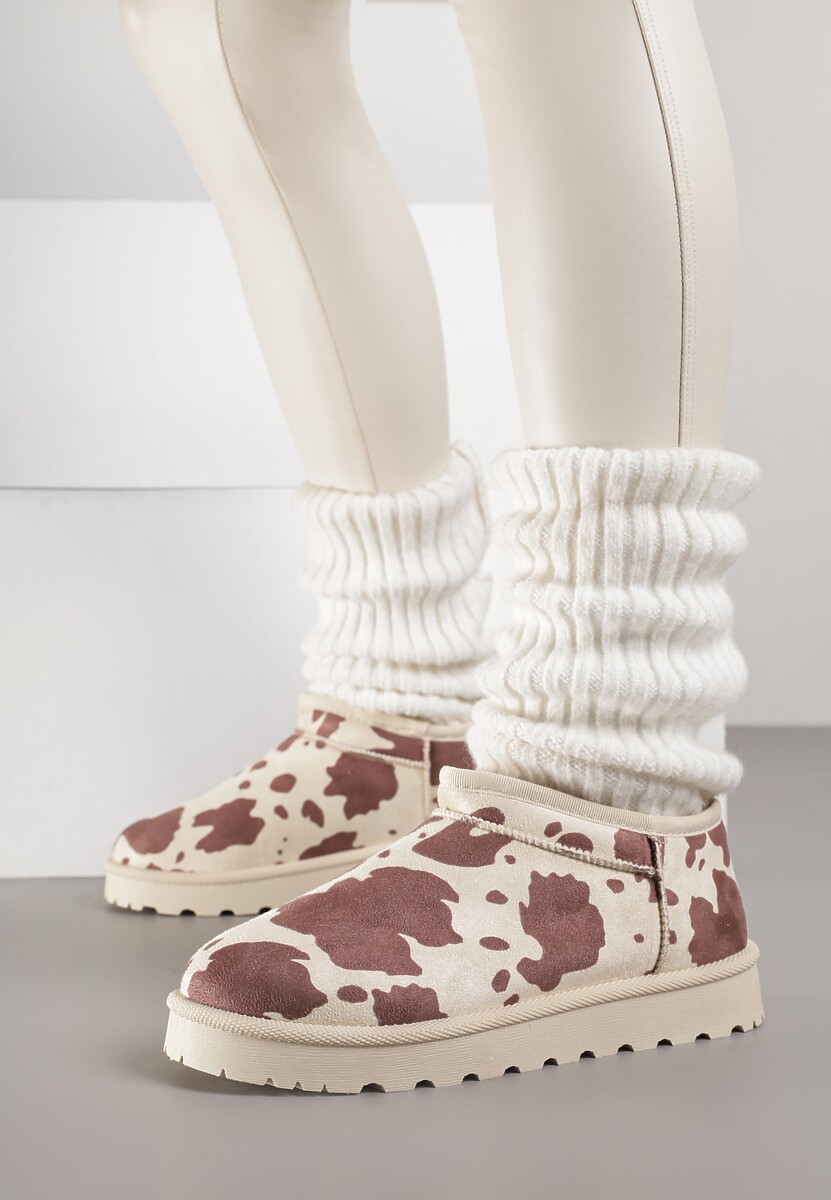 Brązowe w krowie łaty Niskie Śniegowce o Wsuwanym Fasonie Alodra