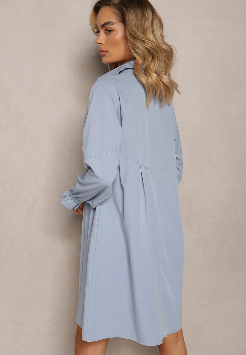 Niebieska Rozkloszowana Sukienka Koszulowa Mini Nofexi