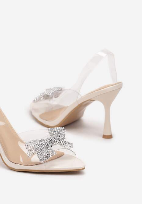 Beżowe Przezroczyste Szpilki z Kokardą z Cyrkonii Hanwen