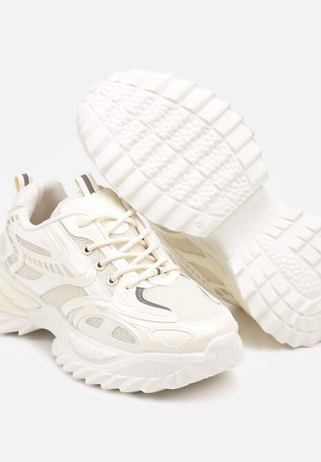 Beżowe Sneakersy na Platformie z Tłoczeniem i Siateczkowymi Wstawkami Galoria