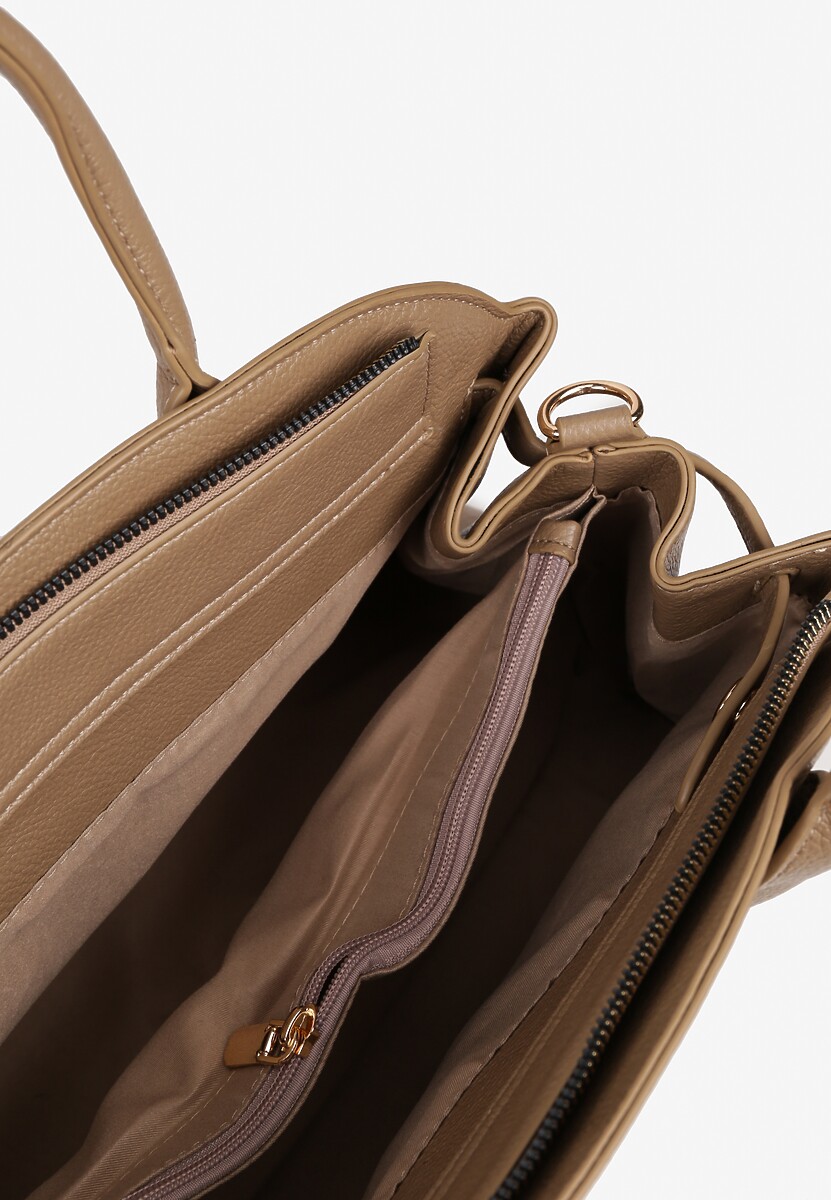 Beżowa Torebka Shopperka na Ramię z Paskiem Arovire