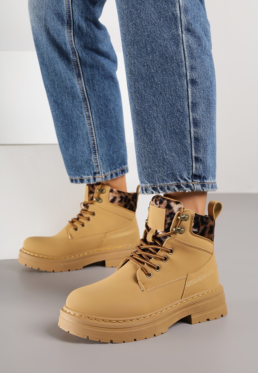 Brązowe Trapery ze Wstawkami we Wzór Vetiara