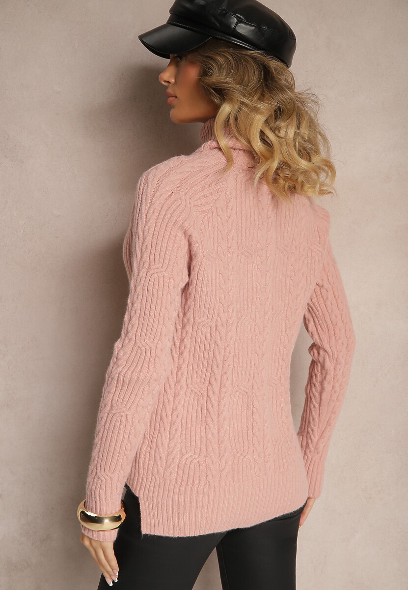 Różowy Casualowy Golf z Wiskozą i Ozdobnym Splotem Aledi