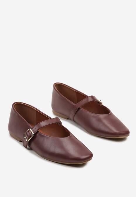 Ciemnobrązowe Balerinki w Stylu Mary Jane z Klamerką Leniffia