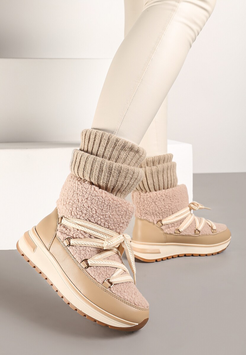 Czarne Futrzane Śniegowce ze Sznurowaniem Temivin