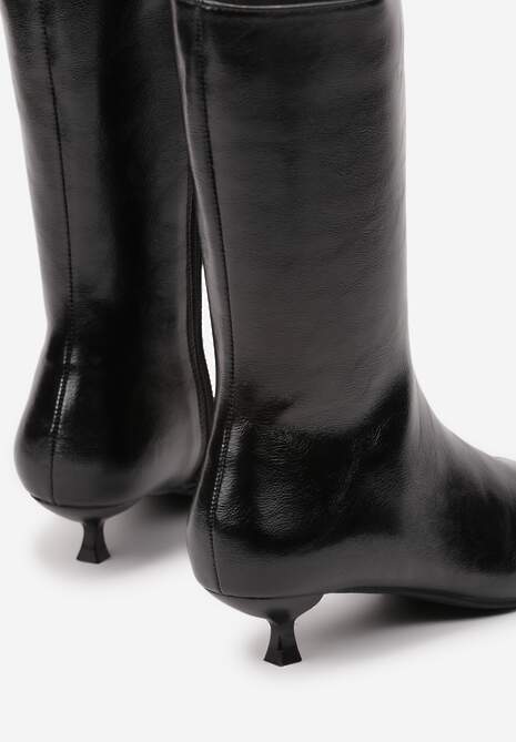 Czarne Eleganckie Botki na Obcasie Kaczuszka z Noskiem w Szpic Sanithe