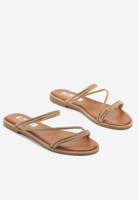 Złote Klapki z Cyrkoniowymi Paskami Jenalitia