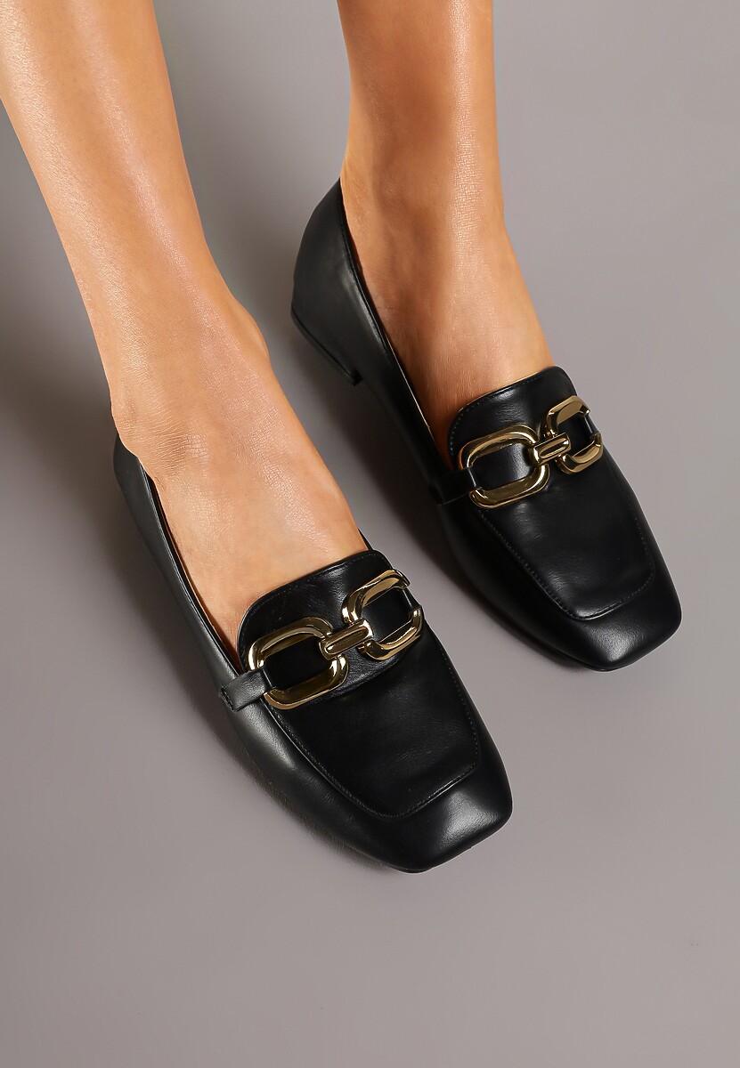 Czarne Eleganckie Mokasyny na Płaskim Obcasie z Klamerką Lorenme