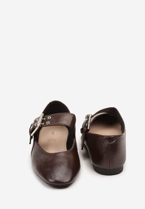 Brązowe Balerinki Vices w Stylu Mary Jane ze Skórzaną Wkładką Rilaneia