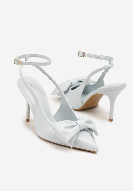 Niebieskie Sandały Vices na Szpilce Slingback Ozdobione Kokardą Tilvanea