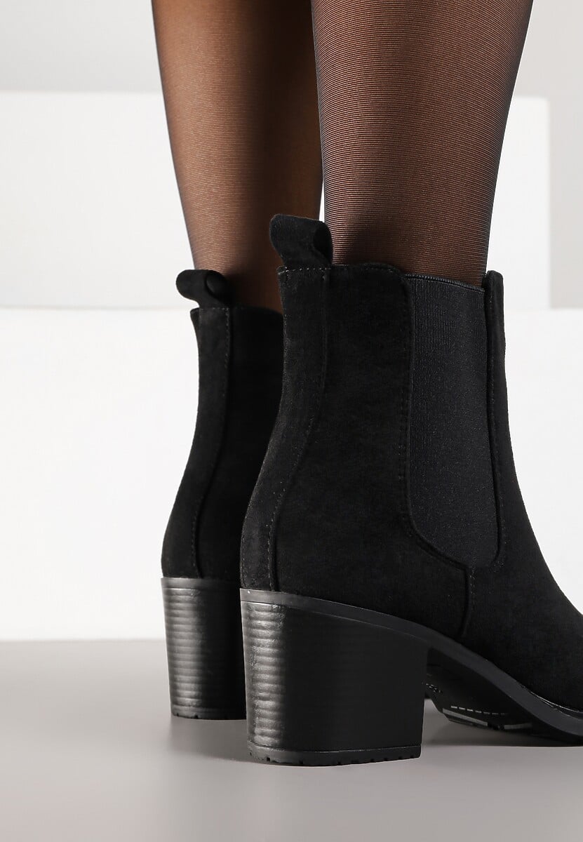Czarne Botki na Słupku w Stylu Sztybletów Acandrie