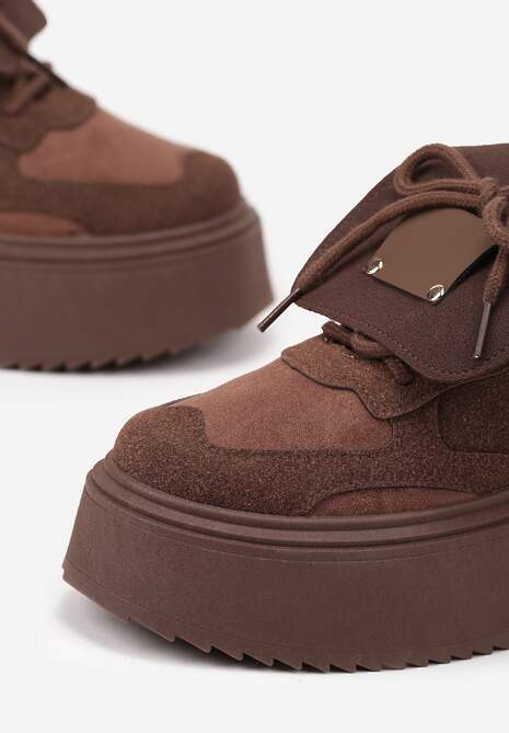 Brązowe Sneakersy Ozdobione Kokardą i Wywiniętym Językiem Ivalione