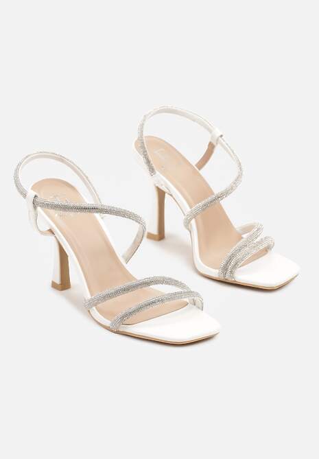 Białe Sandały  na Szpilce Ozdobione Cyrkoniami Dennilsa