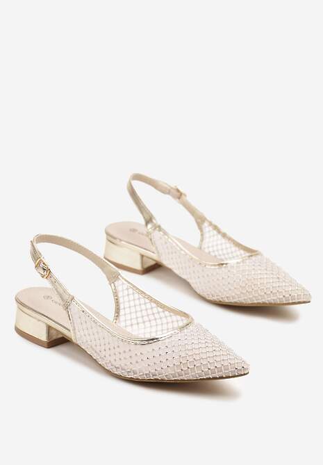 Złote Sandały z Siateczki ze Skórzaną Wkładką i Noskiem w Szpic Silwia