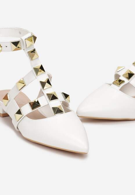 Białe Sandały ze Szpiczastym Noskiem z Ćwiekami Asai