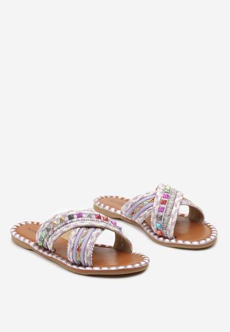 Fioletowe Klapki z Plecionego Materiau Asellesa