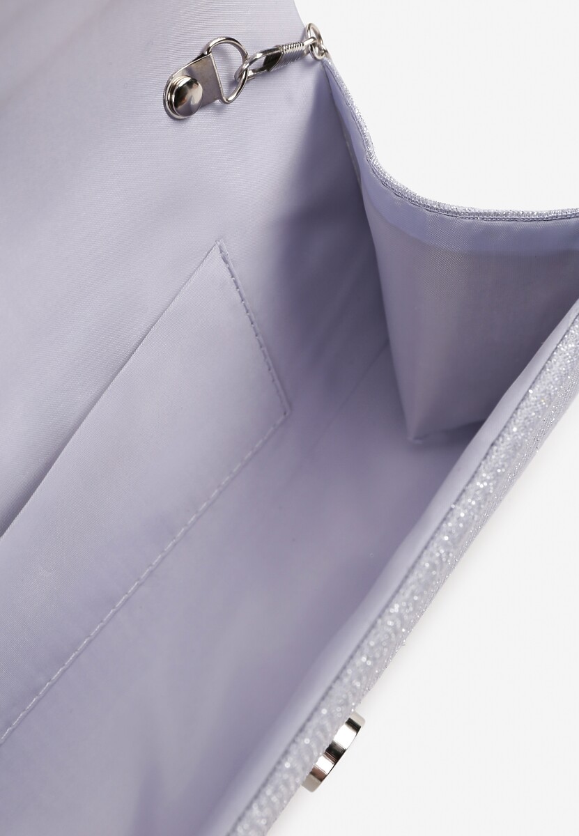 Srebrna Wieczorowe Kopertowa Torebka Ozdobiona Brokatem z Łańcuszkiem Emalssa