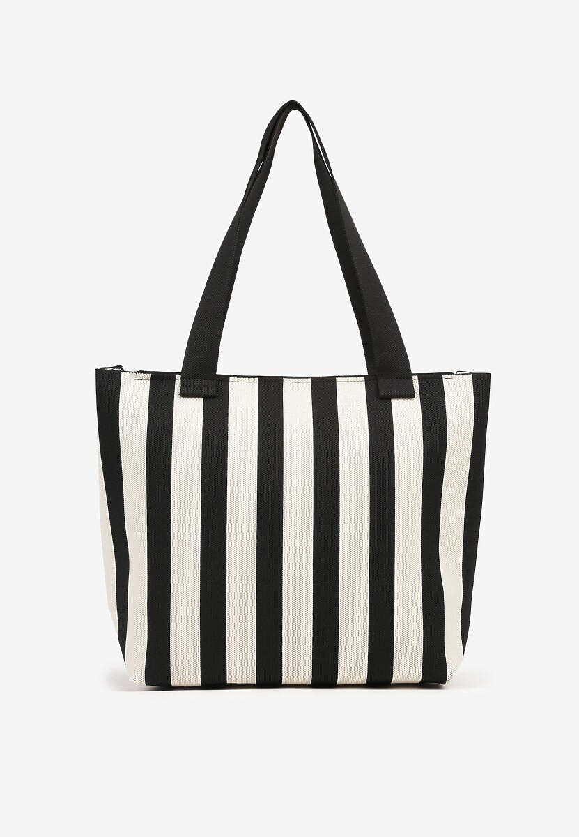 Czarna Torebka Shopperka z Suwakiem w Paski Saloniela