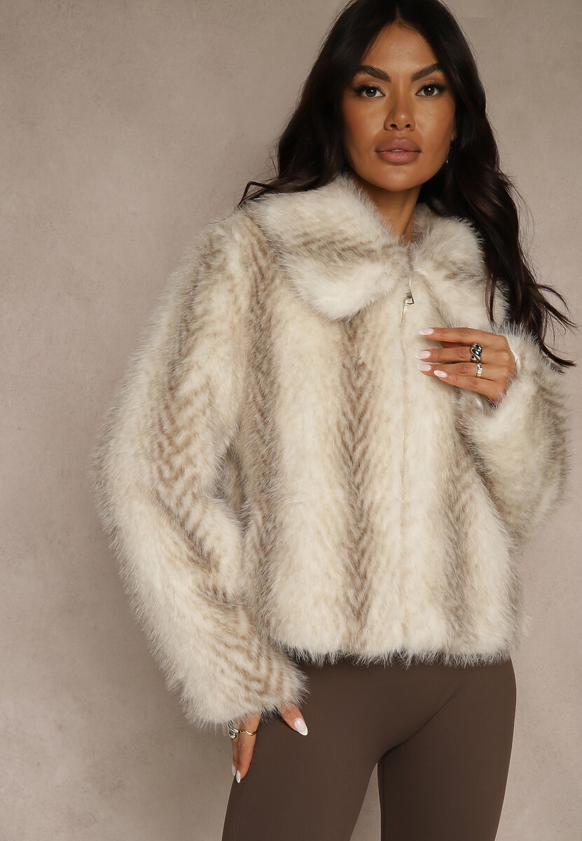 Brązowa Klasyczna Kurtka Futerko z Zapięciem na Zamek Błyskawiczny Tuswella