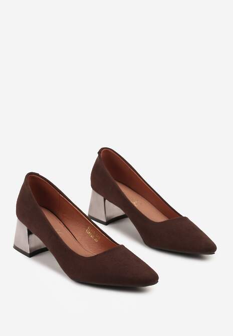 Brązowe Czółenka Vices na Metalicznym Obcasie ze Skórzaną Wkładką Sivine
