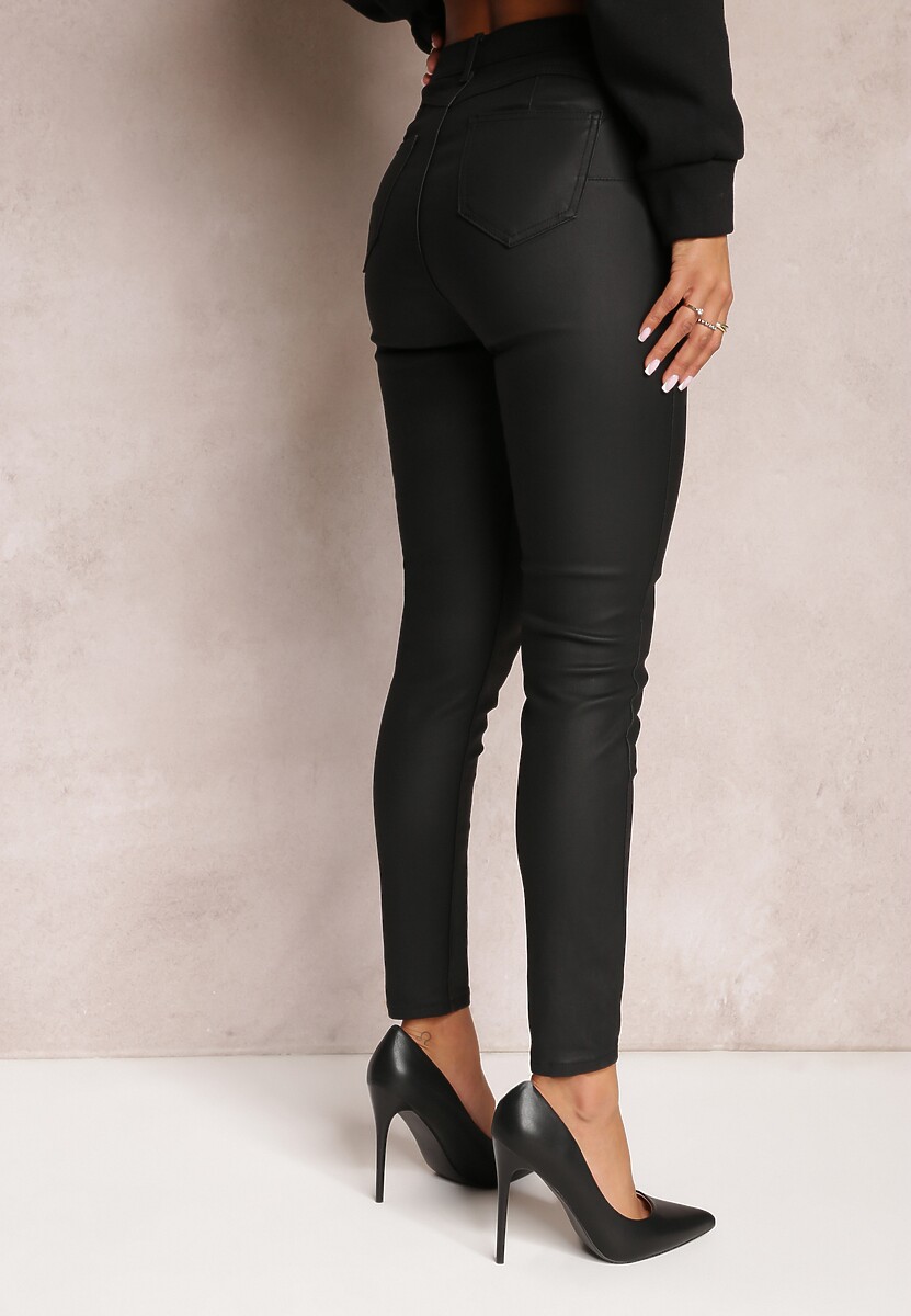 Czarne Spodnie Skinny z Ekoskóry Operwena