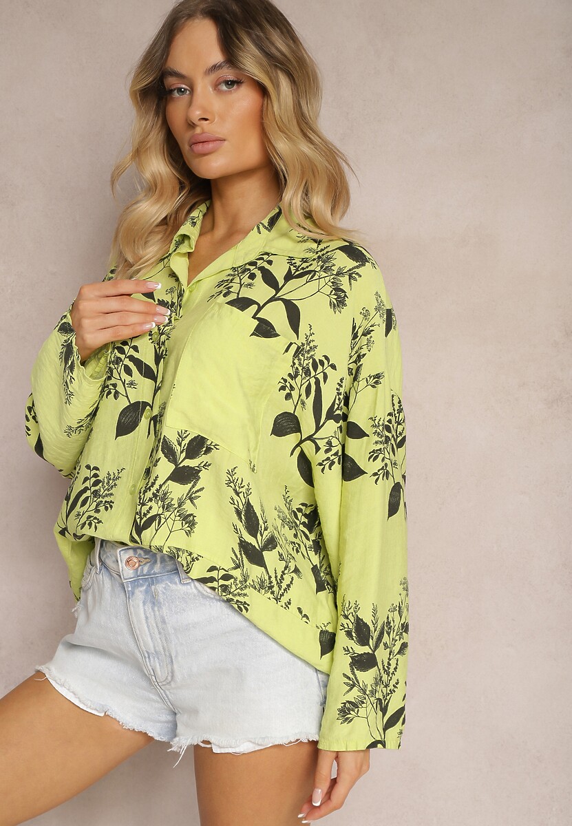 Jasnoszara Koszula z Wiskozy Ozdobiona Kieszonką Finamla