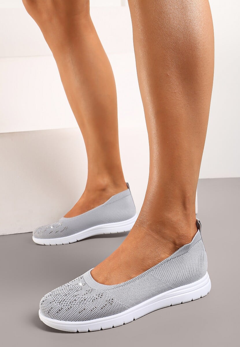 Szare Płaskie Tenisówki Zdobione Cyrkoniami Lomadia