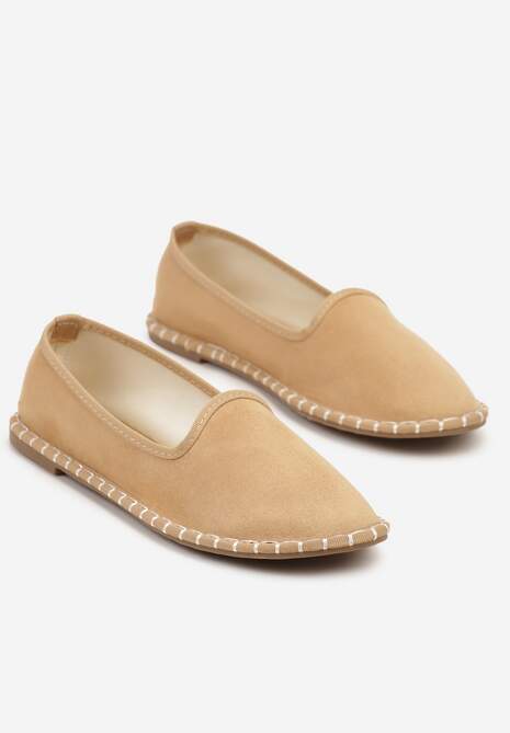 Ciemnobeżowe Espadryle Balerinki z Przeszyciami Firalissea